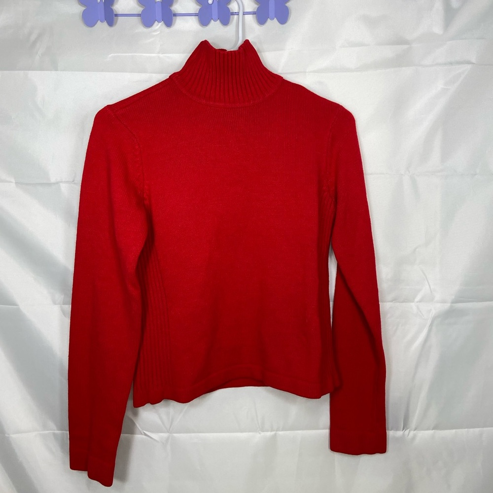 EUC Calvin Klein Jeans women’s red soft knit turtleneck sweater winter stretch L
